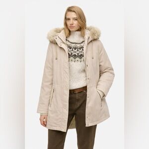 Fitz-Wright Winter Coat Jacket Parka Tan Cream Fur Hood L